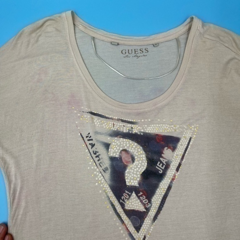 Y2k GUESS Graphic Studded Scoop-Neck Tee